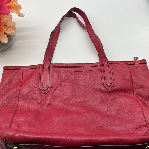 Fossil Red Leather Tote MCB6665A - Picture 4 of 10
